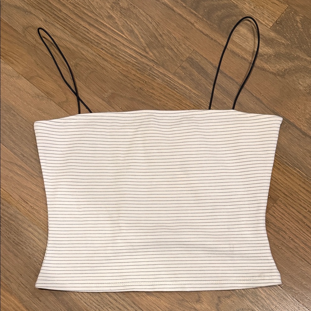 PacSun Black and Ivory Striped Crop tank top spandex material strap